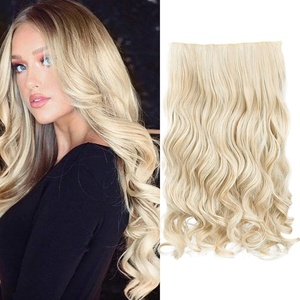 image:imageREECHO 24 1Pack 34 Full Head Curly Wave Clips in on Synthetic Hair Extensions HE008 Hairpieces for Women 5 Clips per PieceNatural BlackLight Blonde