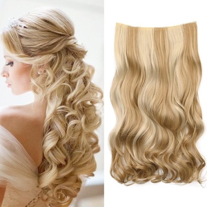 image:imageREECHO 24 1Pack 34 Full Head Curly Wave Clips in on Synthetic Hair Extensions HE008 Hairpieces for Women 5 Clips per PieceNatural BlackMedium Blonde with Highlights