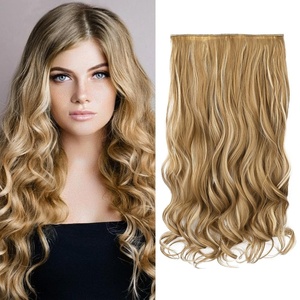 image:imageREECHO 24 1Pack 34 Full Head Curly Wave Clips in on Synthetic Hair Extensions HE008 Hairpieces for Women 5 Clips per PieceNatural BlackMedium Blonde with Blonde Highlights