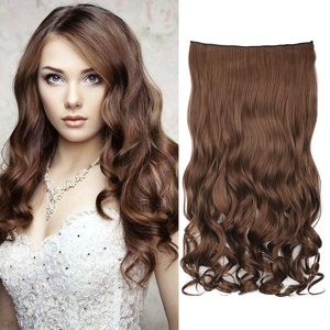 image:imageREECHO 24 1Pack 34 Full Head Curly Wave Clips in on Synthetic Hair Extensions HE008 Hairpieces for Women 5 Clips per PieceNatural BlackMedium Warm Brown