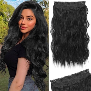 image:imageREECHO 24 1Pack 34 Full Head Curly Wave Clips in on Synthetic Hair Extensions HE008 Hairpieces for Women 5 Clips per PieceNatural BlackNatural Black  Wavy