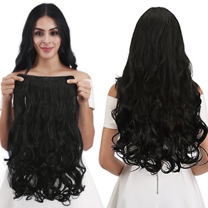 image:imageREECHO 24 1Pack 34 Full Head Curly Wave Clips in on Synthetic Hair Extensions HE008 Hairpieces for Women 5 Clips per PieceNatural BlackNatural Black