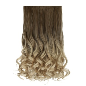 image:imageREECHO 24 1Pack 34 Full Head Curly Wave Clips in on Synthetic Hair Extensions HE008 Hairpieces for Women 5 Clips per PieceNatural BlackOmbre Light Brown to Dirty Blonde