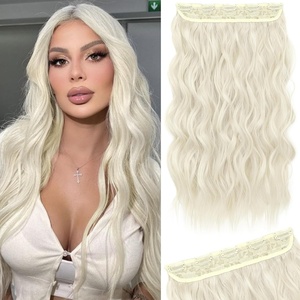 image:imageREECHO 24 1Pack 34 Full Head Curly Wave Clips in on Synthetic Hair Extensions HE008 Hairpieces for Women 5 Clips per PieceNatural BlackPlatinum Blonde  Wavy