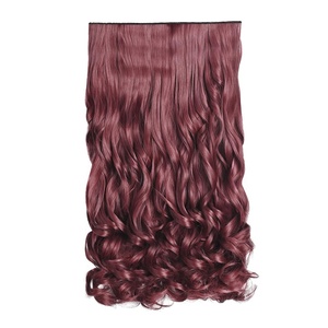image:imageREECHO 24 1Pack 34 Full Head Curly Wave Clips in on Synthetic Hair Extensions HE008 Hairpieces for Women 5 Clips per PieceNatural BlackWine Red