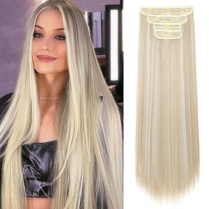 image:imageREECHO 28 Straight Long 4 PCS Set Thick Clip in on Hair Extensions Dark Ash BlondeAsh Blonde with Highlights