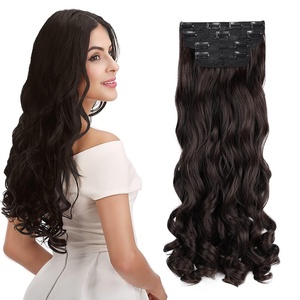 image:imageREECHO 28 Straight Long 4 PCS Set Thick Clip in on Hair Extensions Dark Ash BlondeBlack Brown  Curly