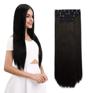 image:imageREECHO 28 Straight Long 4 PCS Set Thick Clip in on Hair Extensions Dark Ash BlondeBlack Brown  Straight