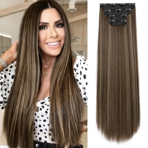 image:imageREECHO 28 Straight Long 4 PCS Set Thick Clip in on Hair Extensions Dark Ash BlondeChocolate Brown with Highlights