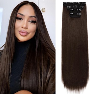 image:imageREECHO 28 Straight Long 4 PCS Set Thick Clip in on Hair Extensions Dark Ash BlondeChocolate Deep Brown  Straight