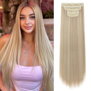 image:imageREECHO 28 Straight Long 4 PCS Set Thick Clip in on Hair Extensions Dark Ash BlondeDark Ash Blonde