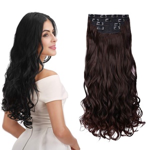 image:imageREECHO 28 Straight Long 4 PCS Set Thick Clip in on Hair Extensions Dark Ash BlondeDark Brown  Curly