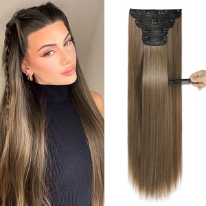 image:imageREECHO 28 Straight Long 4 PCS Set Thick Clip in on Hair Extensions Dark Ash BlondeLight Ash Brown