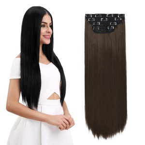 image:imageREECHO 28 Straight Long 4 PCS Set Thick Clip in on Hair Extensions Dark Ash BlondeMedium Ash Brown  Straight
