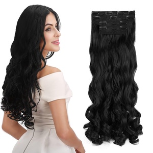 image:imageREECHO 28 Straight Long 4 PCS Set Thick Clip in on Hair Extensions Dark Ash BlondeNatural Black  Curly