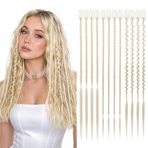 image:imageREECHO 6PCS Clip in Braid Hair Extensions for Women 14 Inch Clip in Braids Synthetic Braided Hairpieces for Daily Costume Party Medium Blonde with Pale HighlightsLight Blonde