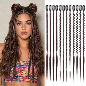 image:imageREECHO 6PCS Clip in Braid Hair Extensions for Women 14 Inch Clip in Braids Synthetic Braided Hairpieces for Daily Costume Party Medium Blonde with Pale HighlightsBrown