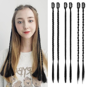 image:imageREECHO 6PCS Clip in Braid Hair Extensions for Women 14 Inch Clip in Braids Synthetic Braided Hairpieces for Daily Costume Party Medium Blonde with Pale HighlightsNatural Black