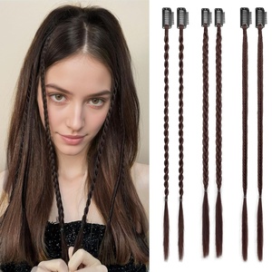 image:imageREECHO 6PCS Clip in Braid Hair Extensions for Women 14 Inch Clip in Braids Synthetic Braided Hairpieces for Daily Costume Party Medium Blonde with Pale HighlightsDark Chocolate Brown