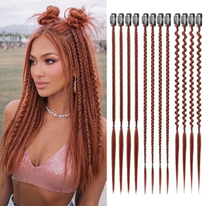 image:imageREECHO 6PCS Clip in Braid Hair Extensions for Women 14 Inch Clip in Braids Synthetic Braided Hairpieces for Daily Costume Party Medium Blonde with Pale HighlightsCopper Red