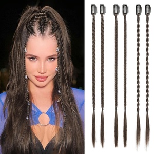 image:imageREECHO 6PCS Clip in Braid Hair Extensions for Women 14 Inch Clip in Braids Synthetic Braided Hairpieces for Daily Costume Party Medium Blonde with Pale HighlightsDark Brown