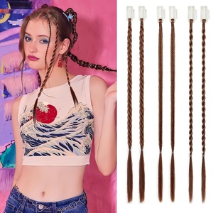 image:imageREECHO 6PCS Clip in Braid Hair Extensions for Women 14 Inch Clip in Braids Synthetic Braided Hairpieces for Daily Costume Party Medium Blonde with Pale HighlightsDark Brown with Copper Highlights