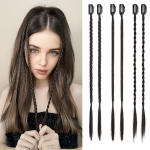 image:imageREECHO 6PCS Clip in Braid Hair Extensions for Women 14 Inch Clip in Braids Synthetic Braided Hairpieces for Daily Costume Party Medium Blonde with Pale HighlightsBlack Brown