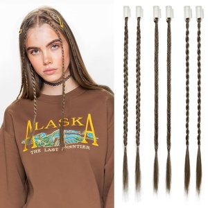 image:imageREECHO 6PCS Clip in Braid Hair Extensions for Women 14 Inch Clip in Braids Synthetic Braided Hairpieces for Daily Costume Party Medium Blonde with Pale HighlightsChocolate Brown with Highlights