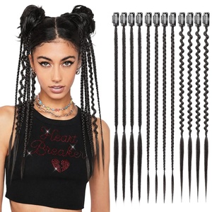 image:imageREECHO 6PCS Clip in Braid Hair Extensions for Women 14 Inch Clip in Braids Synthetic Braided Hairpieces for Daily Costume Party Medium Blonde with Pale HighlightsBlack