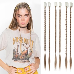 image:imageREECHO 6PCS Clip in Braid Hair Extensions for Women 14 Inch Clip in Braids Synthetic Braided Hairpieces for Daily Costume Party Medium Blonde with Pale HighlightsDark Blonde