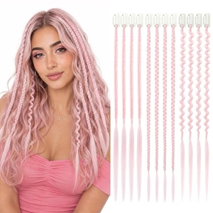 image:imageREECHO 6PCS Clip in Braid Hair Extensions for Women 14 Inch Clip in Braids Synthetic Braided Hairpieces for Daily Costume Party Medium Blonde with Pale HighlightsLight Pink