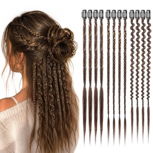 image:imageREECHO 6PCS Clip in Braid Hair Extensions for Women 14 Inch Clip in Braids Synthetic Braided Hairpieces for Daily Costume Party Medium Blonde with Pale HighlightsMedium Chocolate Brown