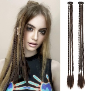 image:imageREECHO Clip in Braid Hair Extensions 6 PCS Baby Braids 3 Braids on One Clip 22 Long Natural Soft Synthetic Hairpieces Black BrownDark Brown