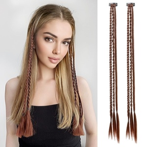 image:imageREECHO Clip in Braid Hair Extensions 6 PCS Baby Braids 3 Braids on One Clip 22 Long Natural Soft Synthetic Hairpieces Black BrownDark Brown with Copper Highlights