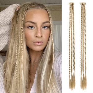 image:imageREECHO Clip in Braid Hair Extensions 6 PCS Baby Braids 3 Braids on One Clip 22 Long Natural Soft Synthetic Hairpieces Black BrownMedium Blonde with Pale Highlights