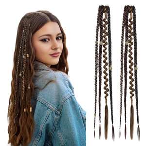 image:imageREECHO Clip in Braid Hair Extensions for Women 16 Boho Dreadlock Clip in Braids with Beads amp Charms 2PCS Handmade Synthetic Braided Hairpieces for Cosplay Daily Styling Dark Brown MixDark Brown Mix