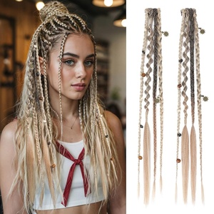 image:imageREECHO Clip in Braid Hair Extensions for Women 16 Boho Dreadlock Clip in Braids with Beads amp Charms 2PCS Handmade Synthetic Braided Hairpieces for Cosplay Daily Styling Dark Brown MixAsh Blonde  Mixed Brown
