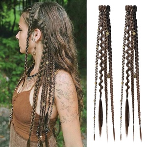 image:imageREECHO Clip in Braid Hair Extensions for Women 16 Boho Dreadlock Clip in Braids with Beads amp Charms 2PCS Handmade Synthetic Braided Hairpieces for Cosplay Daily Styling Dark Brown MixLight Brown Mix