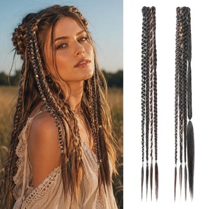 image:imageREECHO Clip in Braid Hair Extensions for Women 16 Boho Dreadlock Clip in Braids with Beads amp Charms 2PCS Handmade Synthetic Braided Hairpieces for Cosplay Daily Styling Dark Brown MixDark Brown Caramel Mix