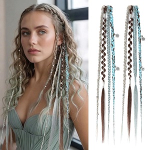 image:imageREECHO Clip in Braid Hair Extensions for Women 16 Boho Dreadlock Clip in Braids with Beads amp Charms 2PCS Handmade Synthetic Braided Hairpieces for Cosplay Daily Styling Dark Brown MixOceanic Coffee Mix