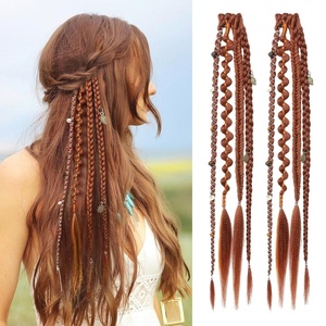 image:imageREECHO Clip in Braid Hair Extensions for Women 16 Boho Dreadlock Clip in Braids with Beads amp Charms 2PCS Handmade Synthetic Braided Hairpieces for Cosplay Daily Styling Dark Brown MixCopper Red