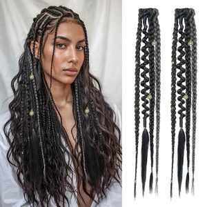 image:imageREECHO Clip in Braid Hair Extensions for Women 16 Boho Dreadlock Clip in Braids with Beads amp Charms 2PCS Handmade Synthetic Braided Hairpieces for Cosplay Daily Styling Dark Brown MixBlack with Gray
