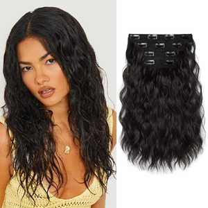 image:imageREECHO Clip in Hair Extensions 4PCS Hair Extensions 14 Short Wavy Invisible Lace Weft Natural Soft Hairpieces for Women  Light Brown with Blonde HighlightsBlack Brown