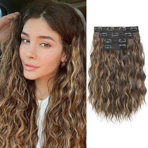 image:imageREECHO Clip in Hair Extensions 4PCS Hair Extensions 14 Short Wavy Invisible Lace Weft Natural Soft Hairpieces for Women  Light Brown with Blonde HighlightsChocolate Brown with Highlights