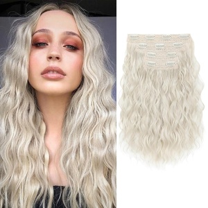 image:imageREECHO Clip in Hair Extensions 4PCS Hair Extensions 14 Short Wavy Invisible Lace Weft Natural Soft Hairpieces for Women  Light Brown with Blonde HighlightsPlatinum Blonde