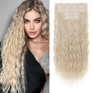 image:imageREECHO Clip in Hair Extensions 5PCS 24 Beach Wavy Invisible Lace WeftsBlonde