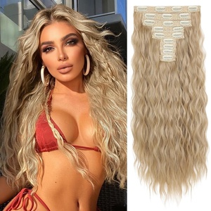 image:imageREECHO Clip in Hair Extensions 5PCS 24 Beach Wavy Invisible Lace WeftsChampagne Blonde