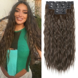 image:imageREECHO Clip in Hair Extensions 5PCS 24 Beach Wavy Invisible Lace WeftsChocolate Brown