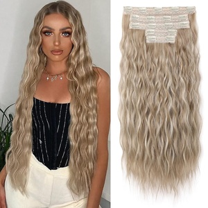 image:imageREECHO Clip in Hair Extensions 5PCS 24 Beach Wavy Invisible Lace WeftsDark Ash Blonde