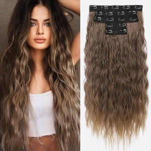 image:imageREECHO Clip in Hair Extensions 5PCS 24 Beach Wavy Invisible Lace WeftsDark Ash Blonde with Golden Ends